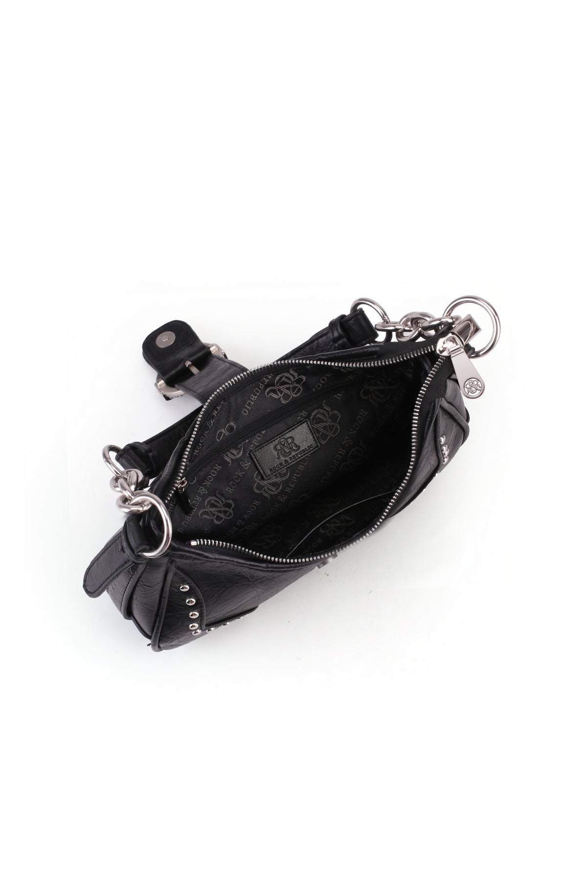 Studded Ruched Hobo Shoulder Bag with Chain Strap