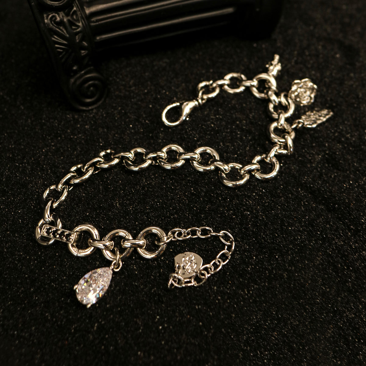 Teardrop Cubic Zirconia Charm Link Wristband