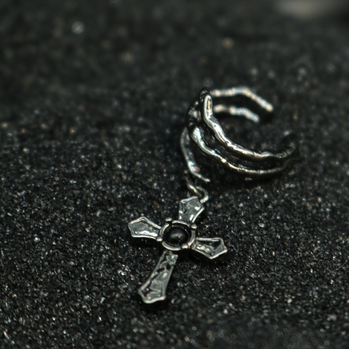 Black Cross Cuff Drop Earrings