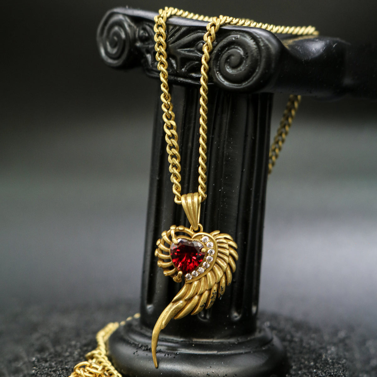 Crimson Spiral Wing Pendant Necklace