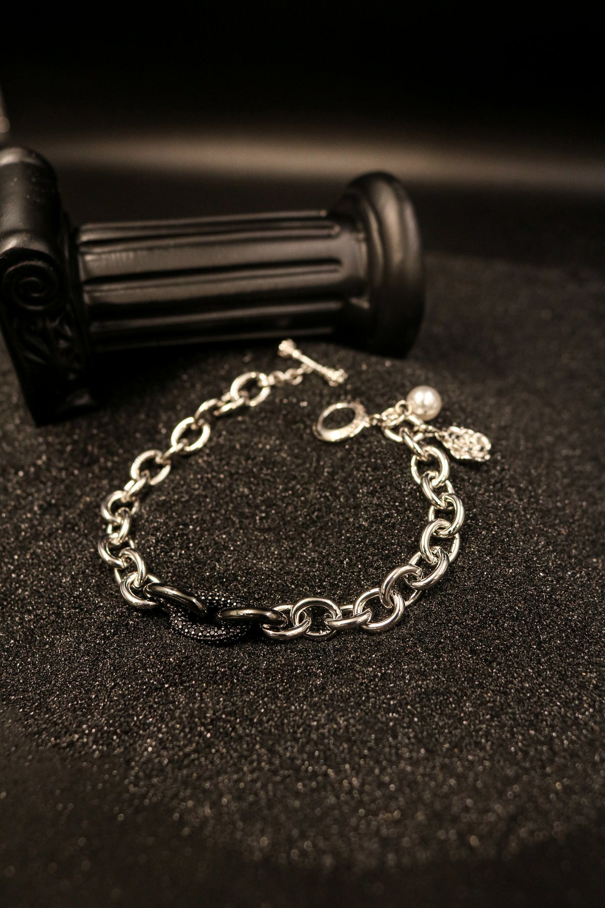 Rose Beaded Charm Link Wristband