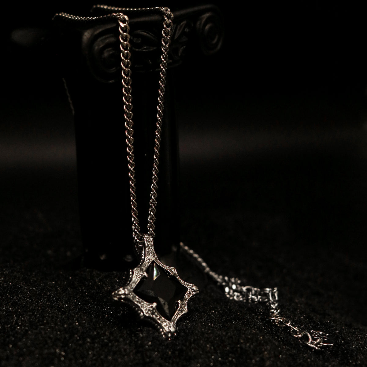 Faceted Black Stone Pendant Necklace