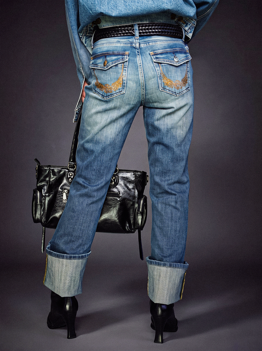 Kasandra Mid Rise Bootcut Jeans with Crown Flap Pocket Detail