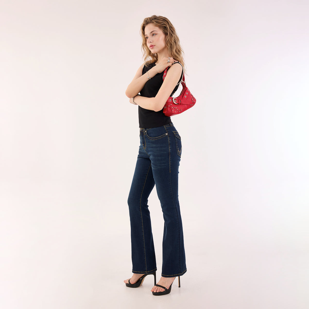 Baguette Shoulder Bag with Crystal Wave Detail and RR Buckle