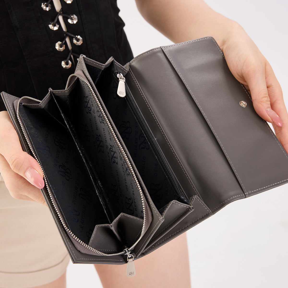 Studded Border Flap Wallet