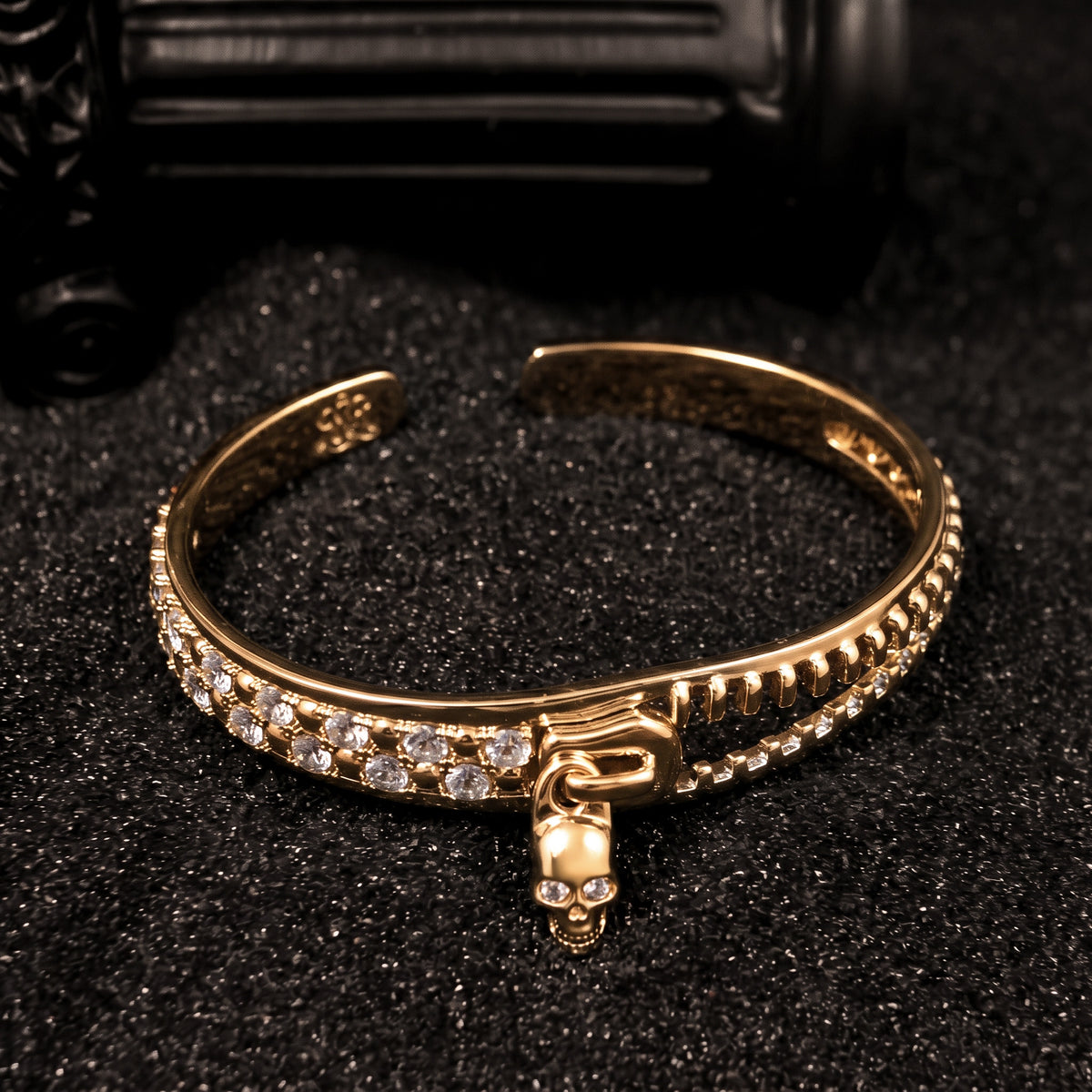 Zircon Skull Drop Open Cuff Bangle