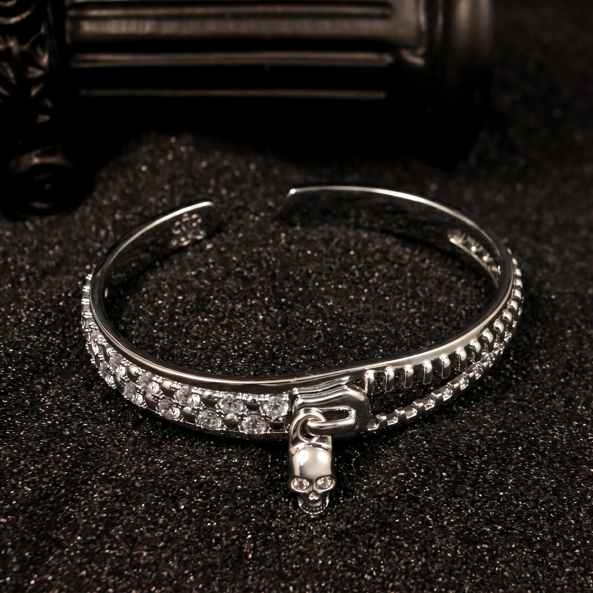 Zircon Skull Drop Open Cuff Bangle