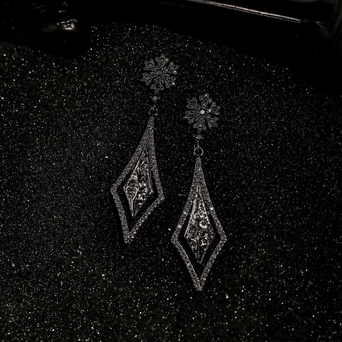 Cubic Zirconia Snowflake Filigree Drop Earrings