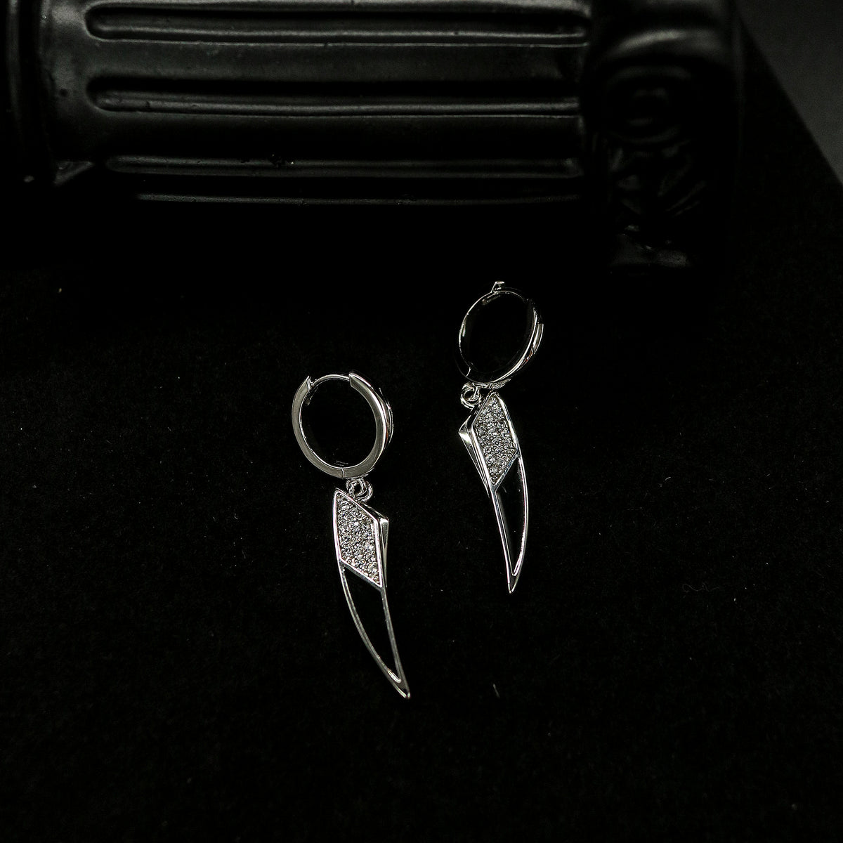 Black and Red Cubic Zirconia Dagger Drop Earrings