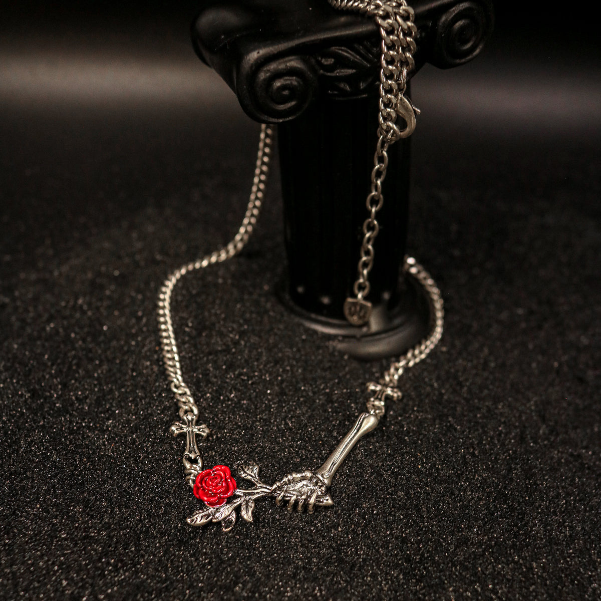 Rosebone Cross Hand Chain Necklace