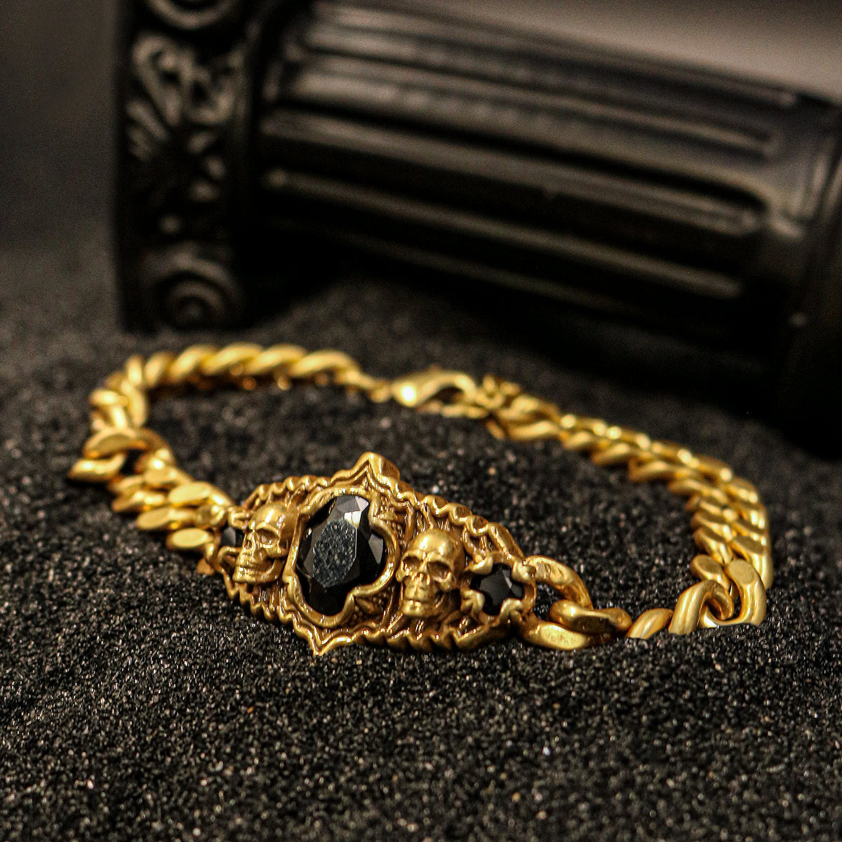 Skull Obsidian Chain Wristband