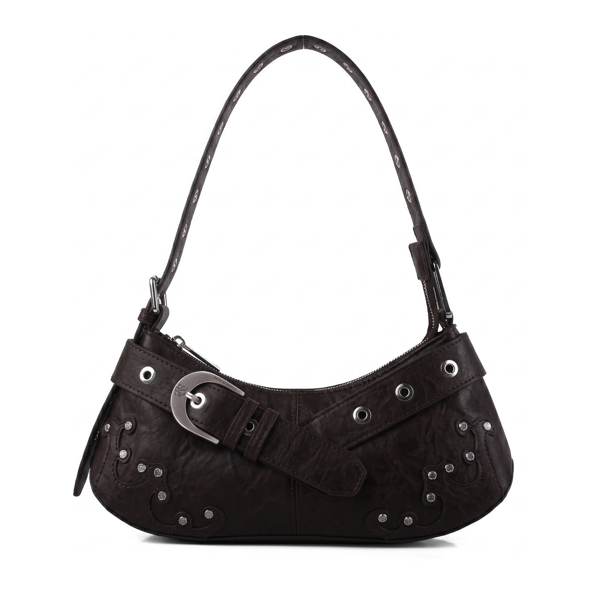 Baguette Shoulder Bag with Crystal Wave Detail and RR Buckle