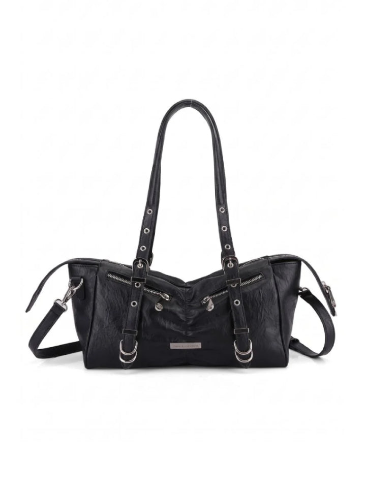 Dual Zip Top Handle Bag with RR Logo Hardware and Ring Detail