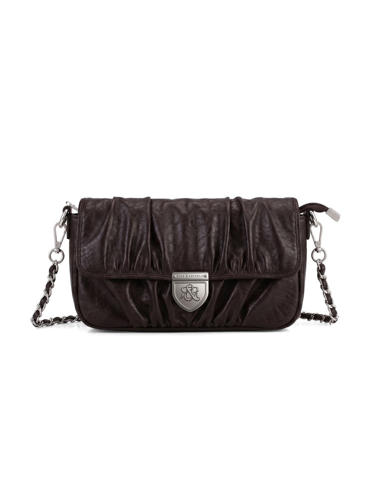 Ruched Flap Crossbody Bag with Shield R&R Logo Hardware