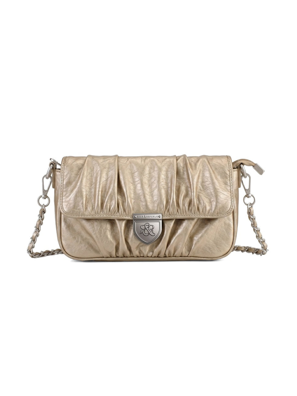 Ruched Flap Crossbody Bag with Shield R&R Logo Hardware
