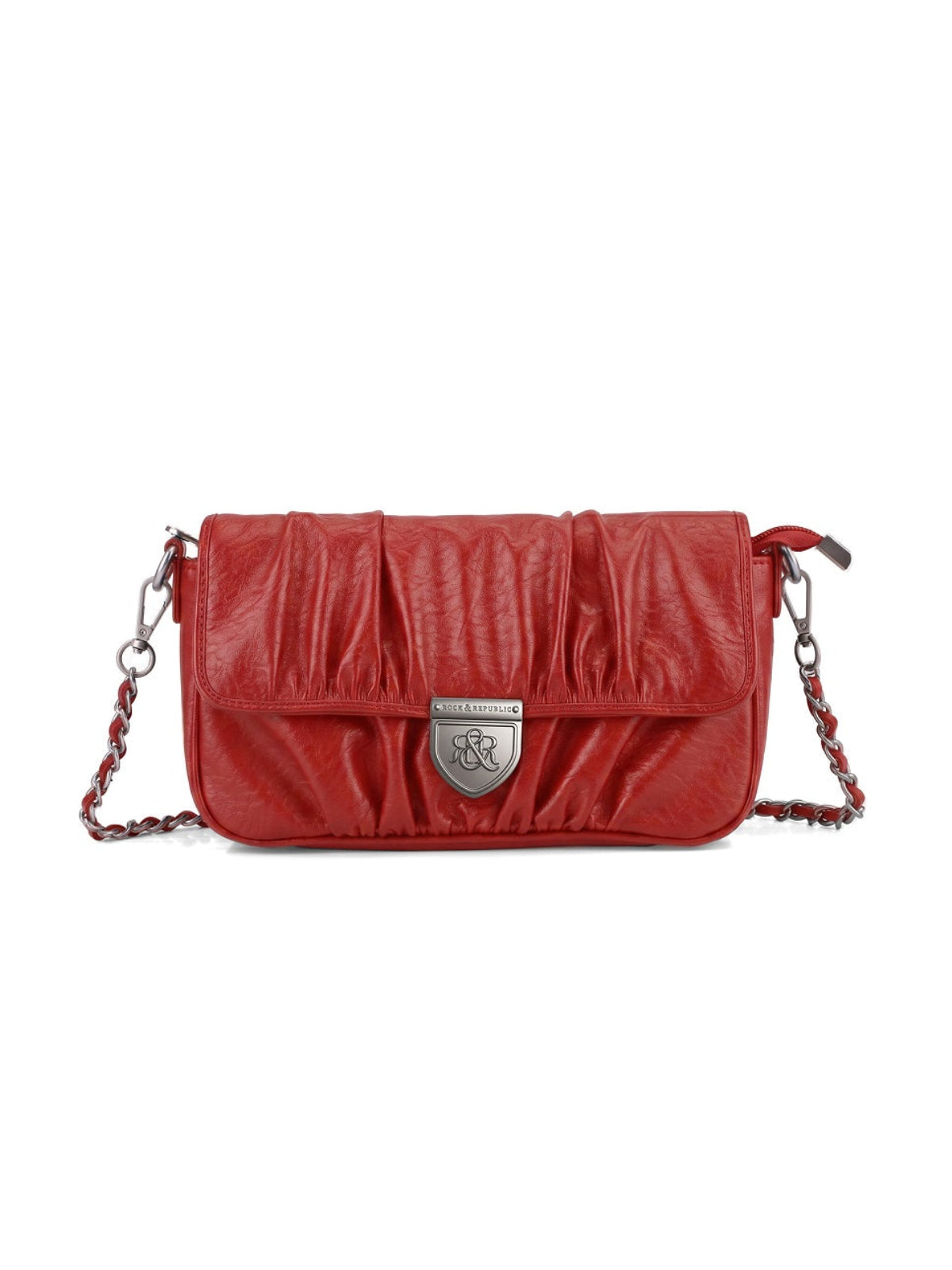 Ruched Flap Crossbody Bag with Shield R&R Logo Hardware