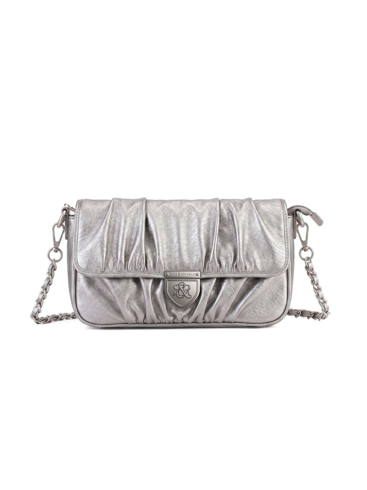 Ruched Flap Crossbody Bag with Shield R&R Logo Hardware
