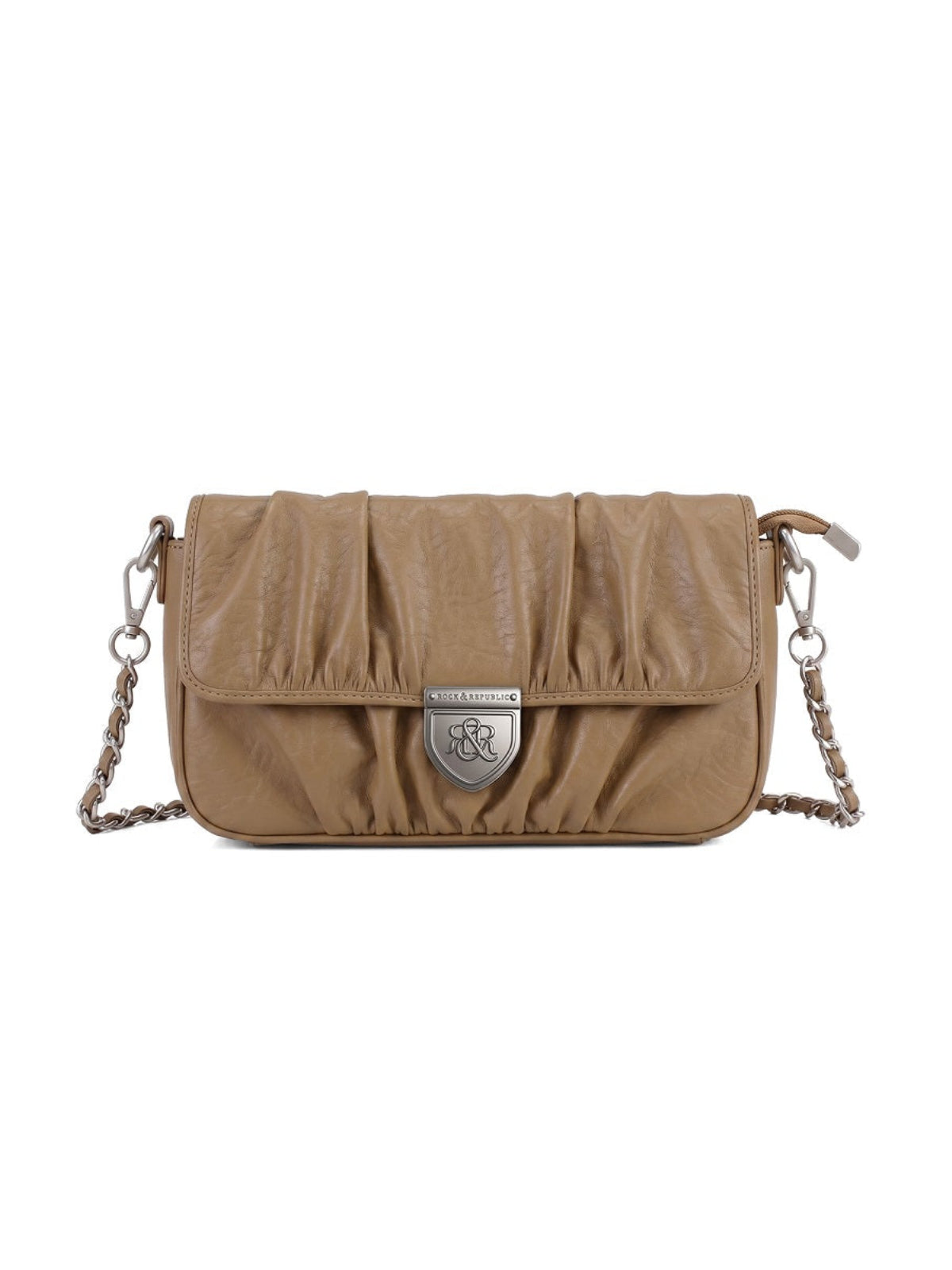Ruched Flap Crossbody Bag with Shield R&R Logo Hardware