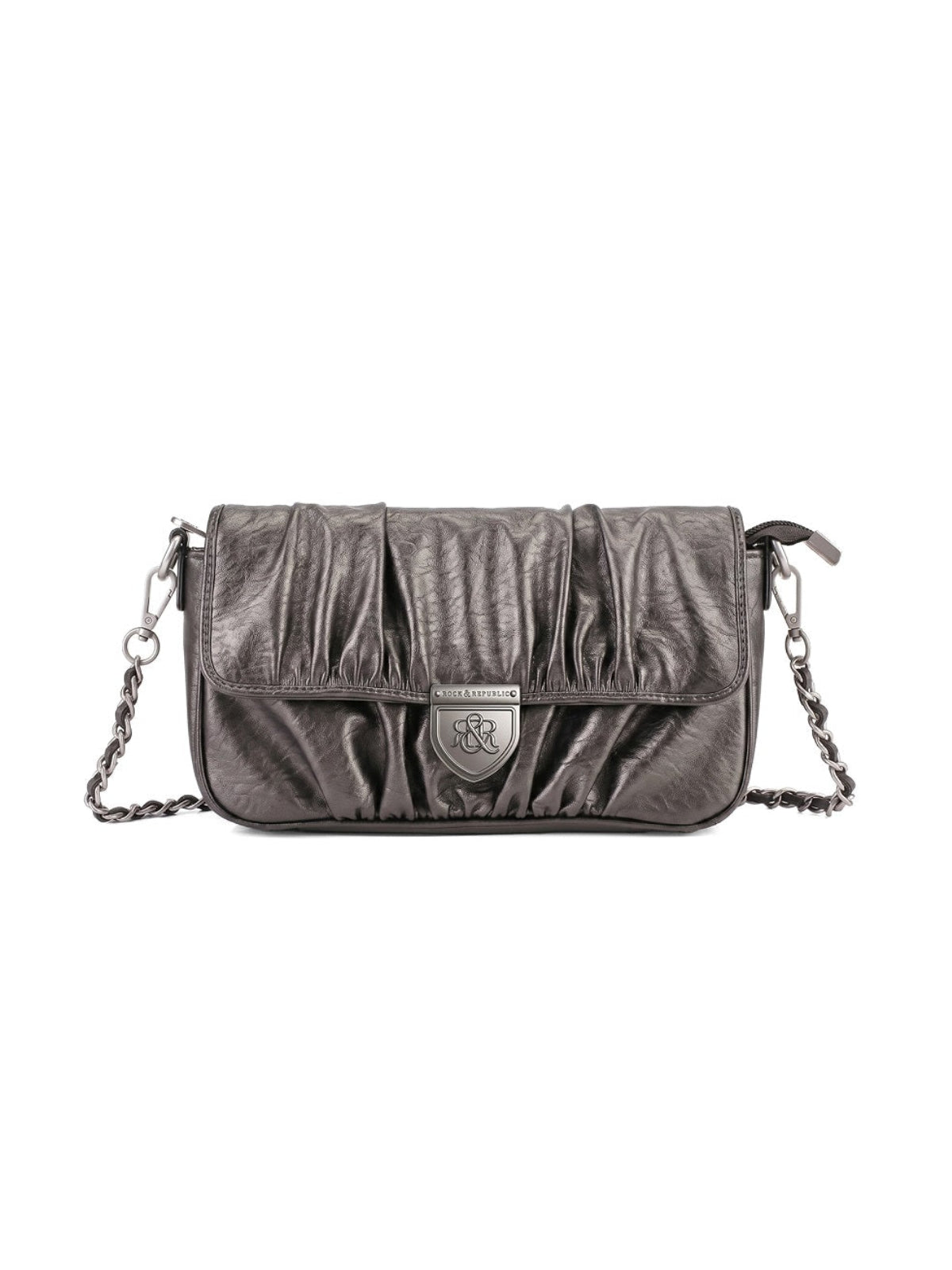 Ruched Flap Crossbody Bag with Shield R&R Logo Hardware