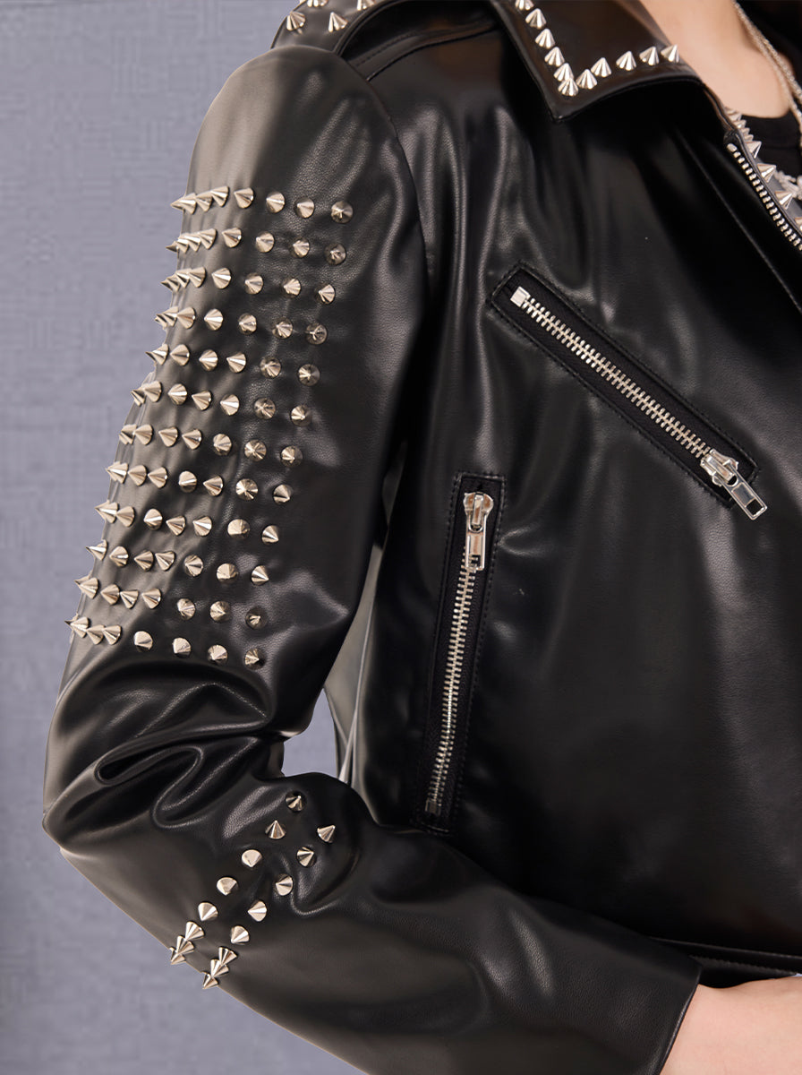 Studded Shoulder Moto Jacket