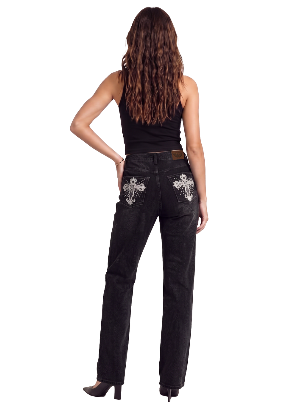 Kaia Mid Rise Embroidered Straight Jean