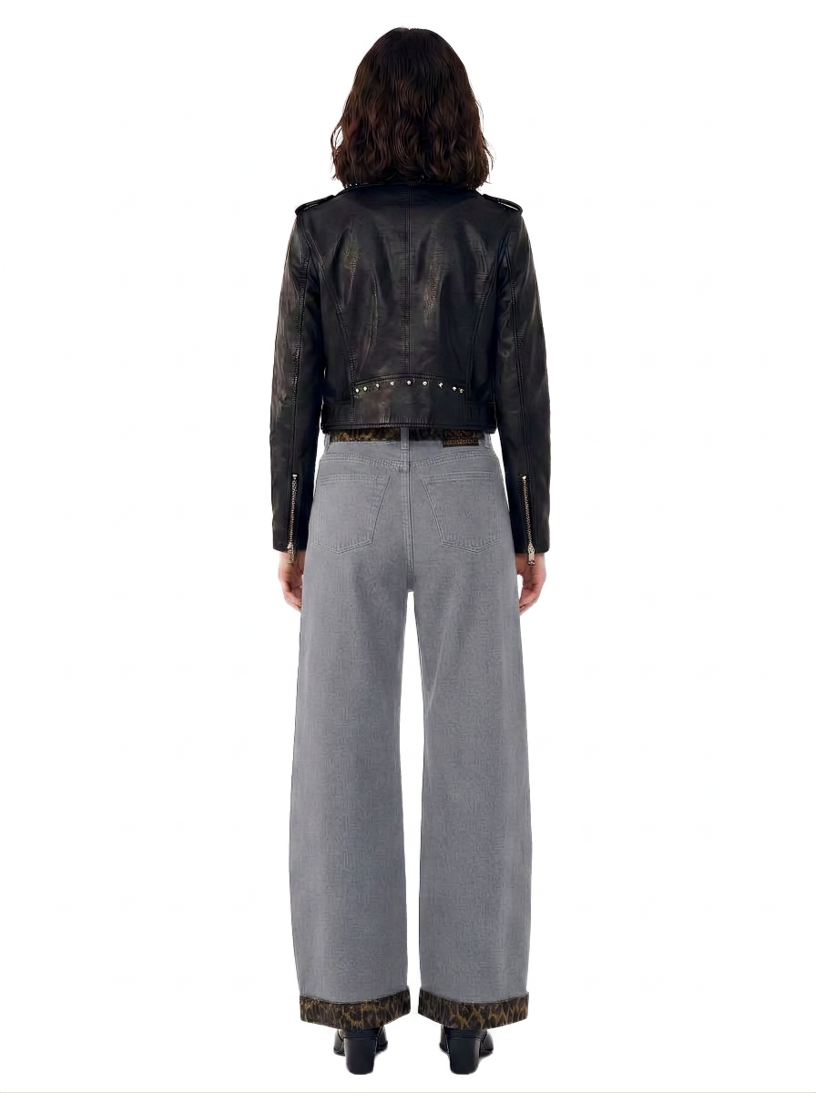 Kendall Leopard Trim Wide Leg Jean