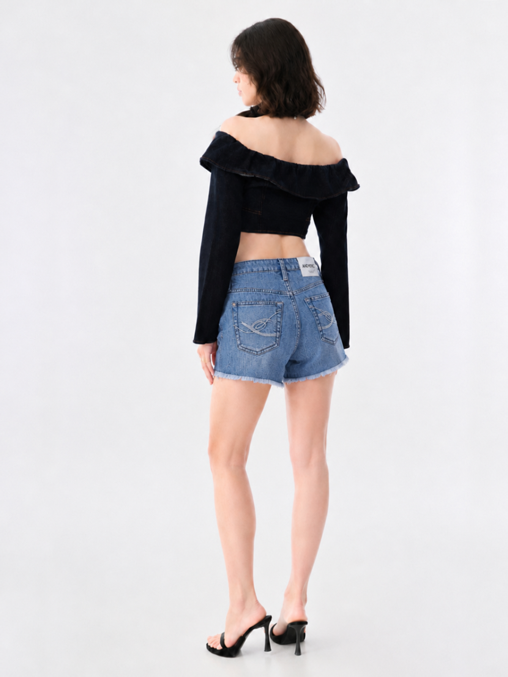 Curved Seam Denim Shorts