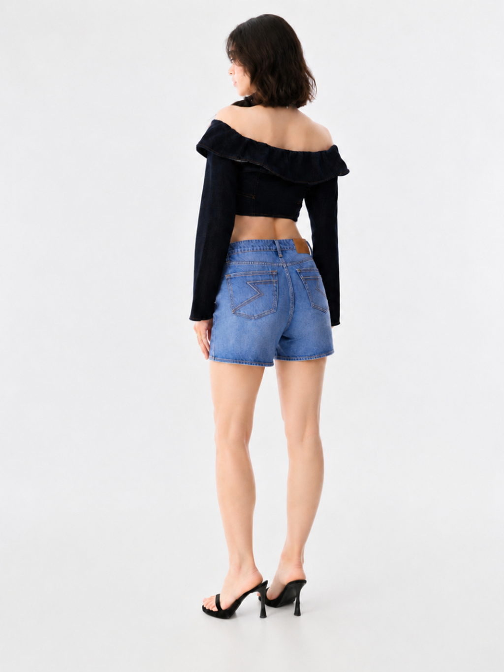 Asymmetric Wrap Denim Shorts
