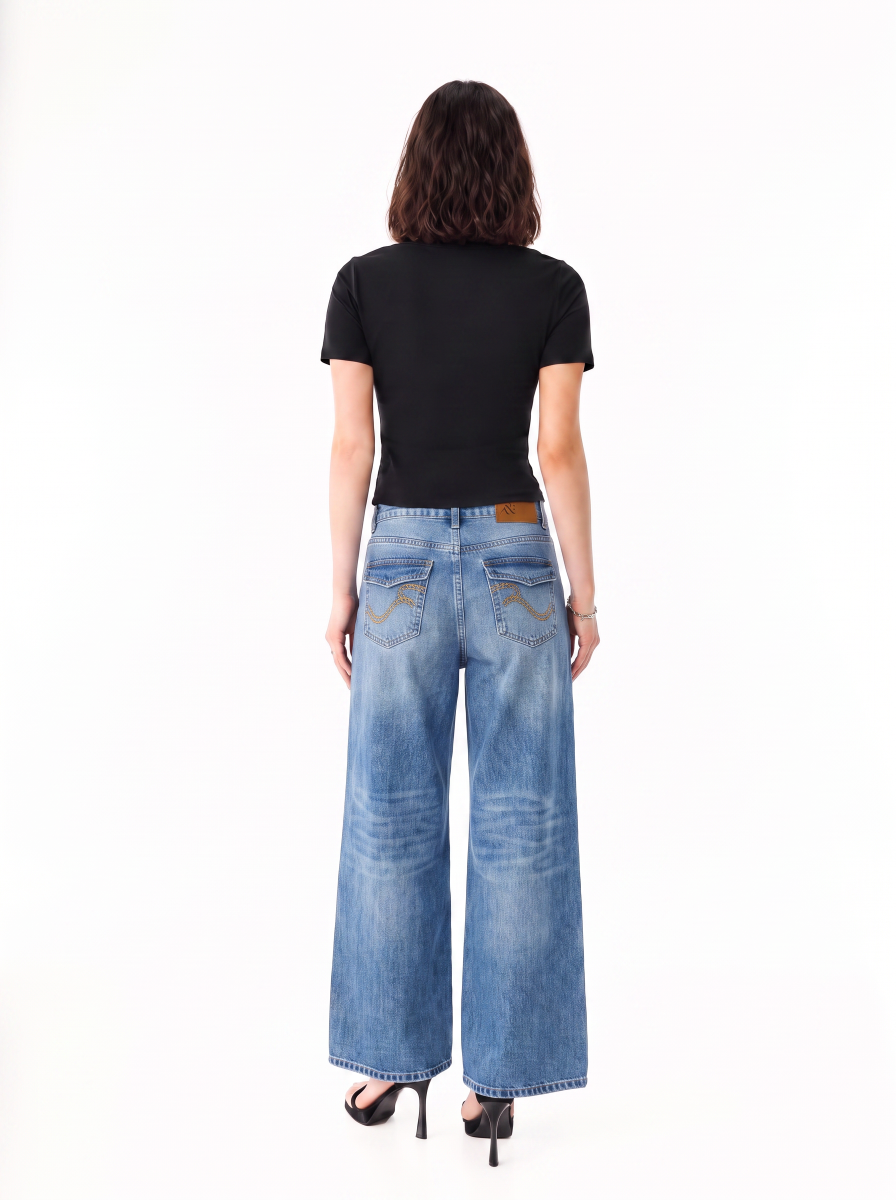 Rhys Embroidered Barrel Leg Jean