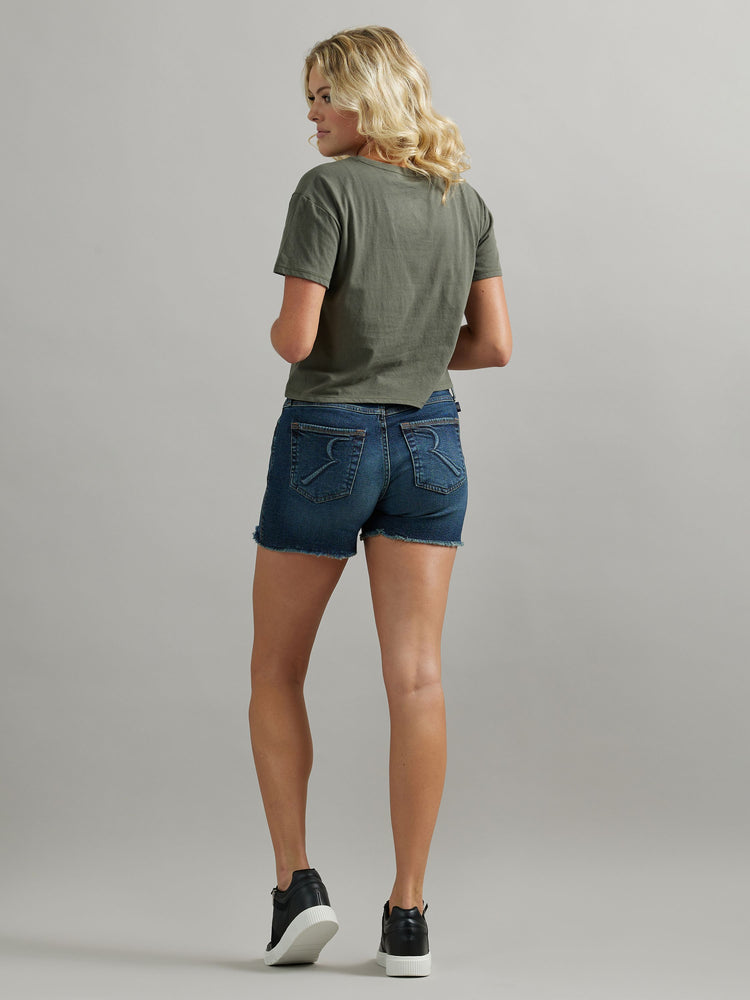 Back view of Rock & Republic Hula Short in It Girl wash showing classic R-stitched rear pockets and flattering cut.