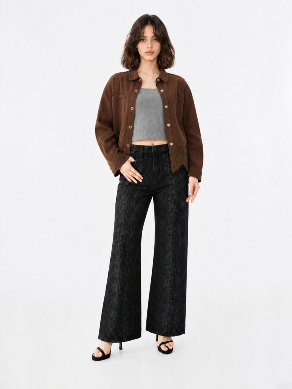 Lace-Hem Denim Shirt