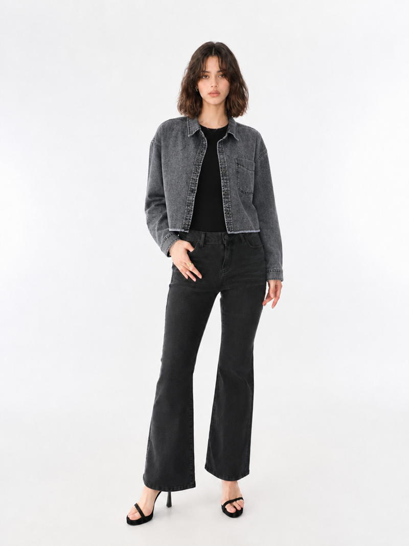 Washed Grey Cropped Denim Jacket
