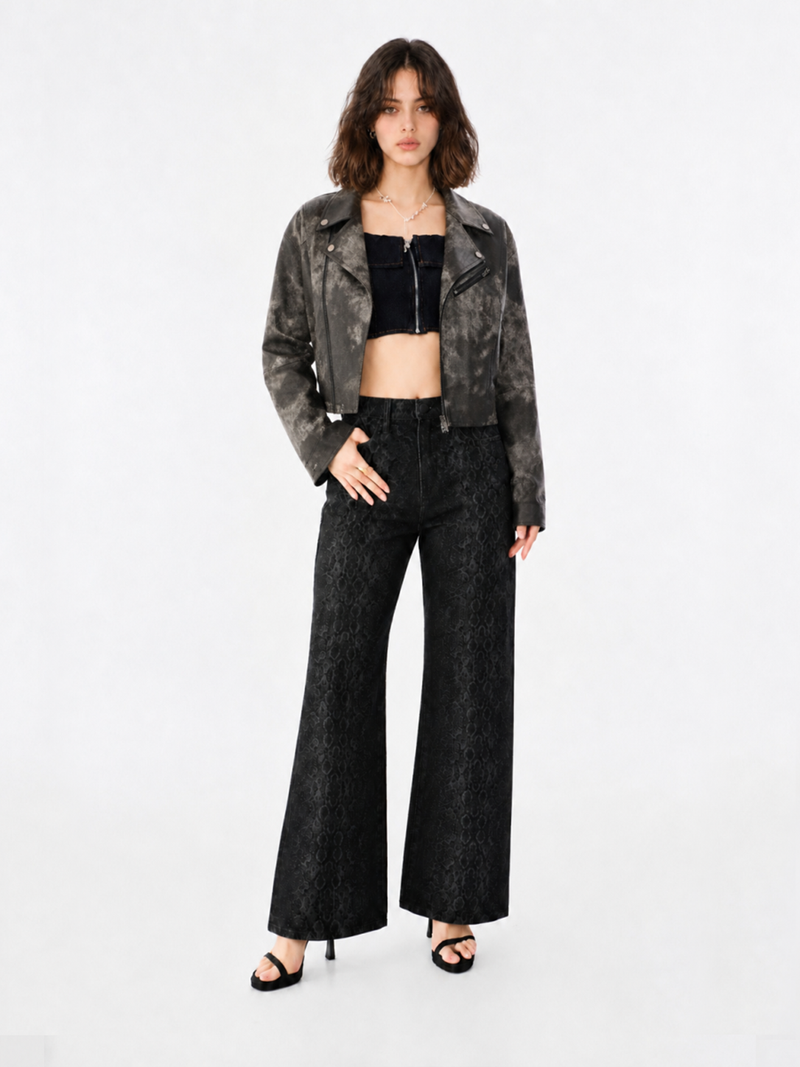 Mottled Faux Leather Moto Jacket