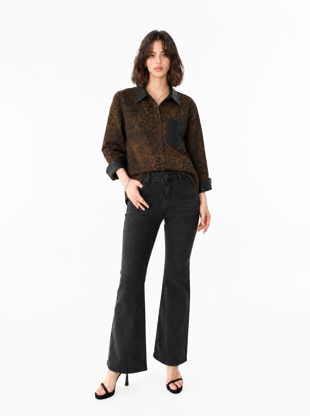 Leopard Print Contrast Denim Jacket