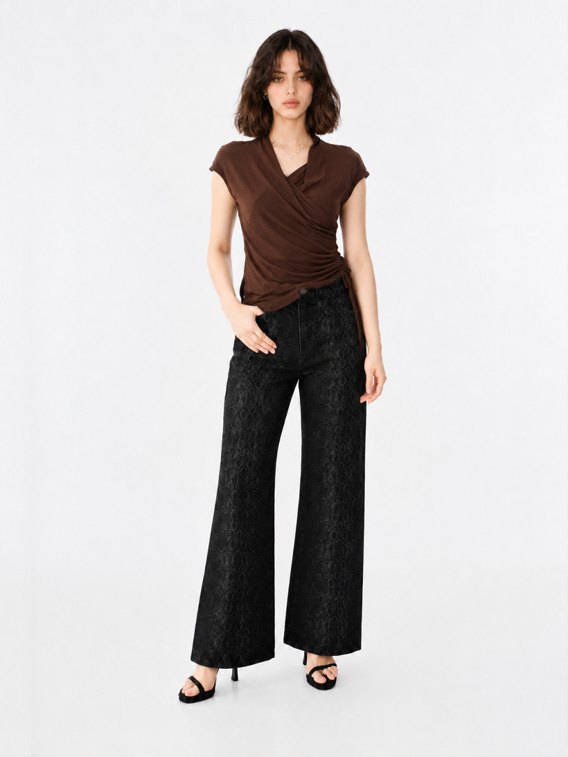 Ruched Drawstring Wrap Top