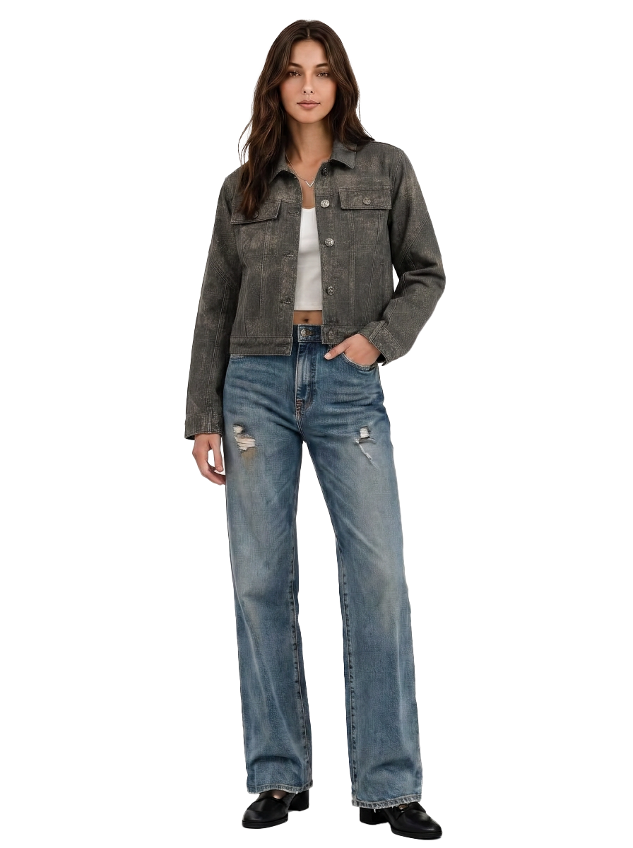 Women's Tonal Print Denim Jacket