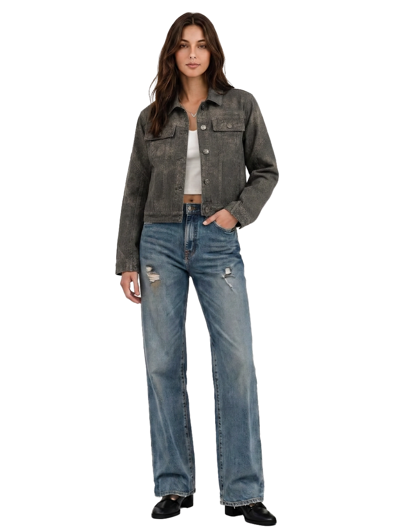 Women's Tonal Print Denim Jacket