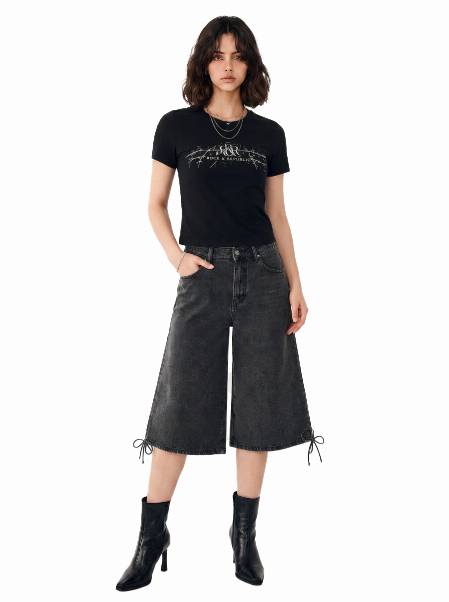 Bermuda Tie-Hem Denim Shorts