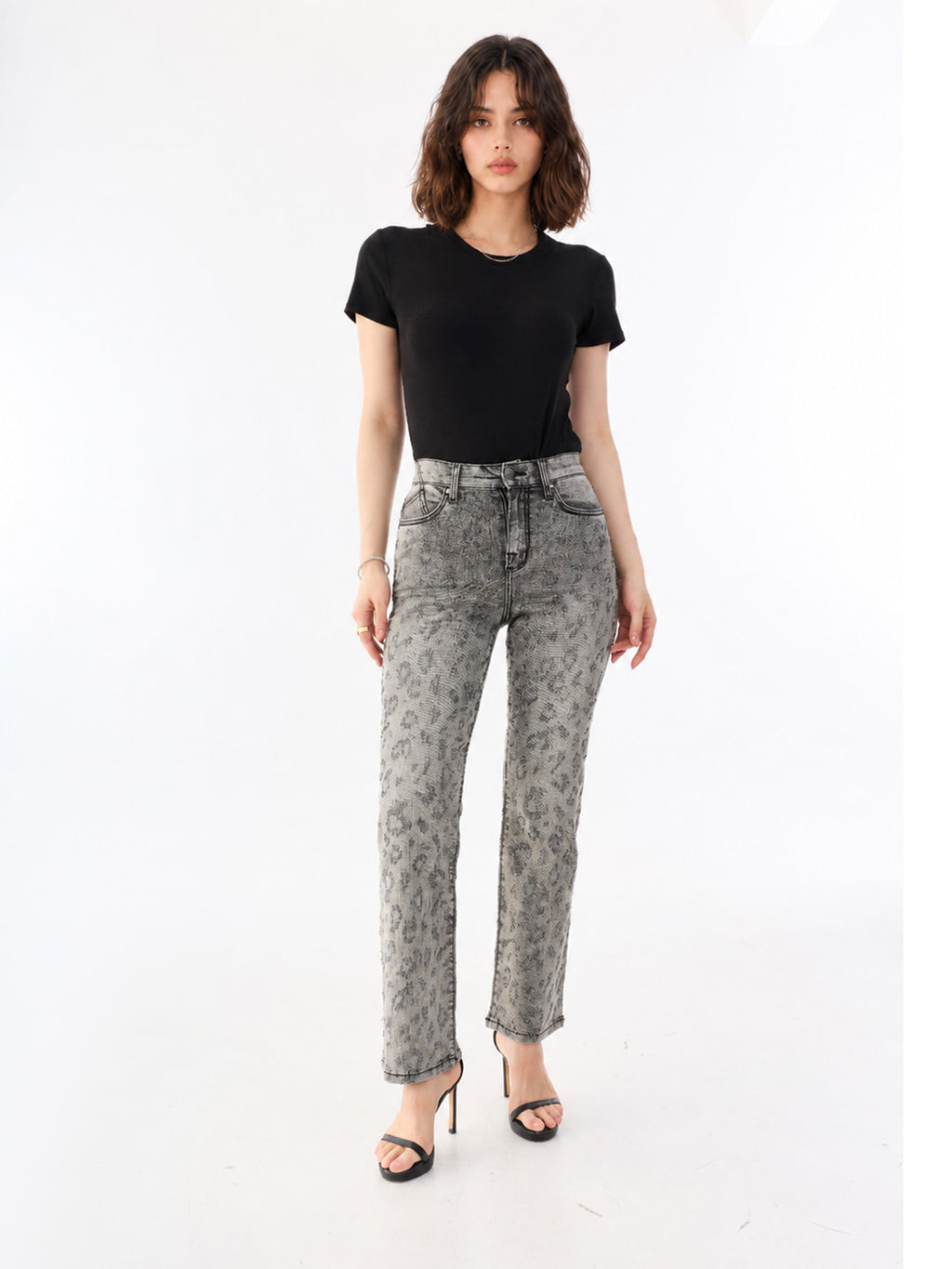 Kaia Grey Leopard Straight Jean