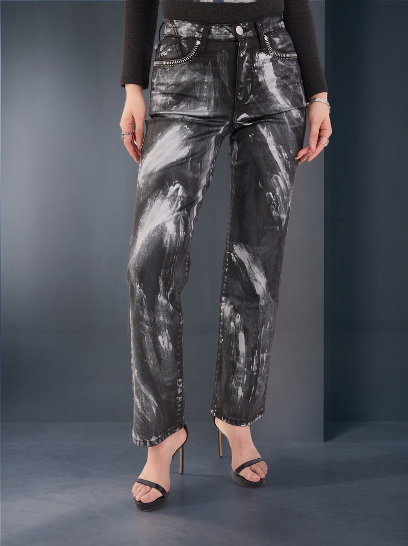 Kaia Black Marble Straight Jean