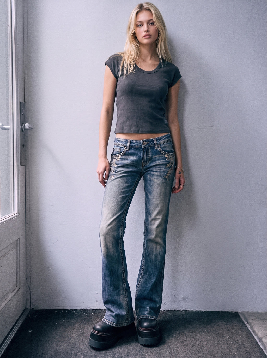 Ribbed Crop T-Shirt with Signature Logo Patch Detail
