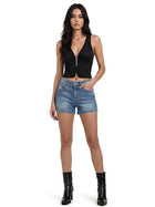 Cross Appliqué Denim Shorts