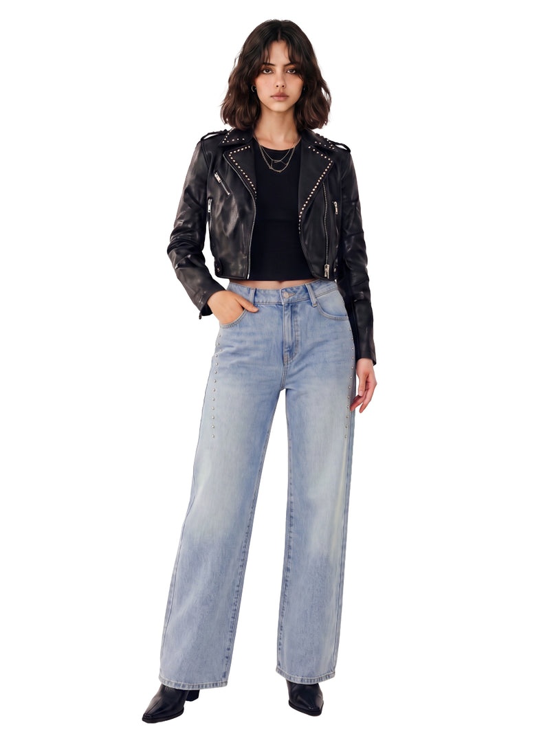 Kaia Studded Card Pocket Straight-Leg Jean