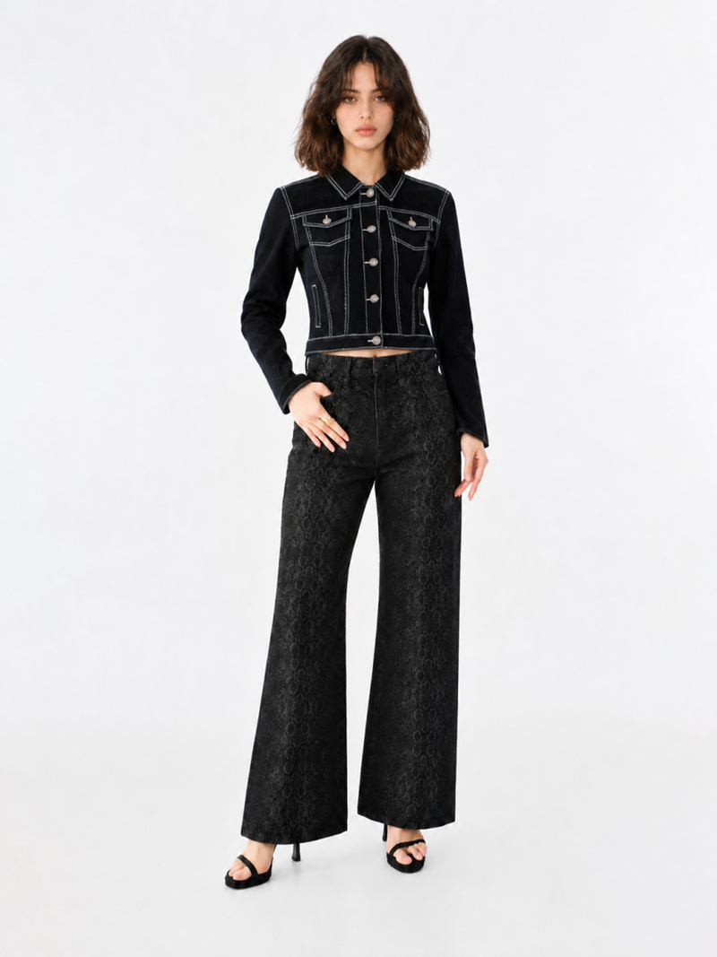 Contrast Stitch Black Denim Jacket