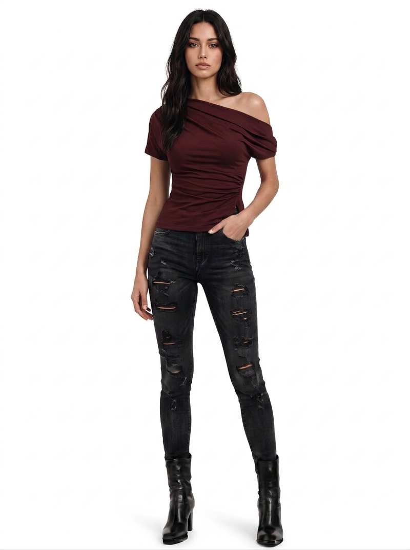 Asymmetric Neckline Fitted Top