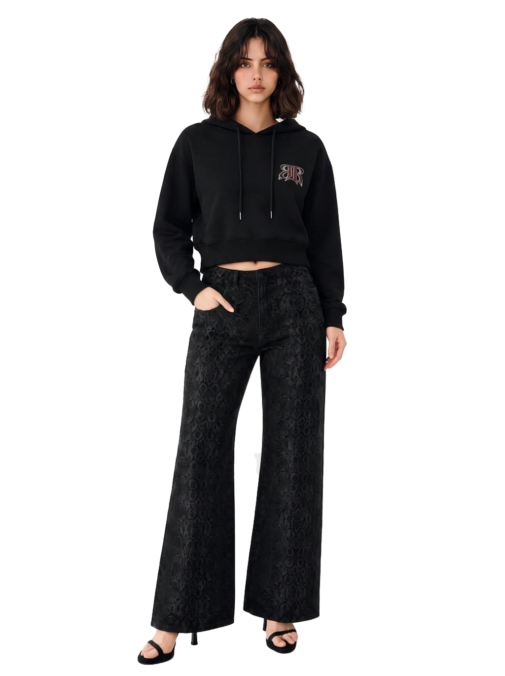 Embroidered Logo Cropped Hoodie