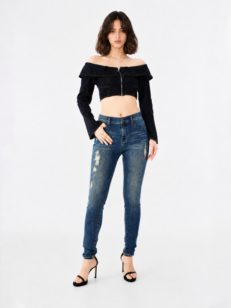 Berlin Crystal Distressed Skinny Jean
