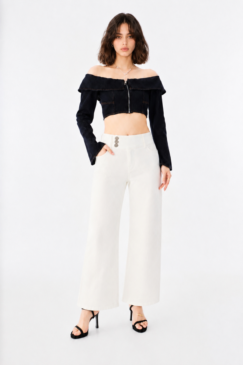 Triple Button Denim Bermuda Shorts