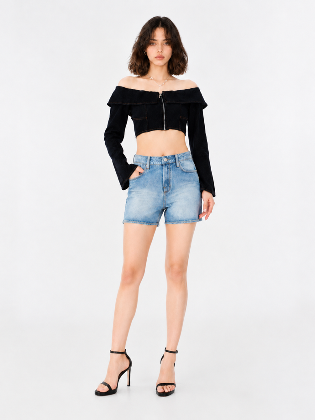 Asymmetric Wrap Denim Shorts