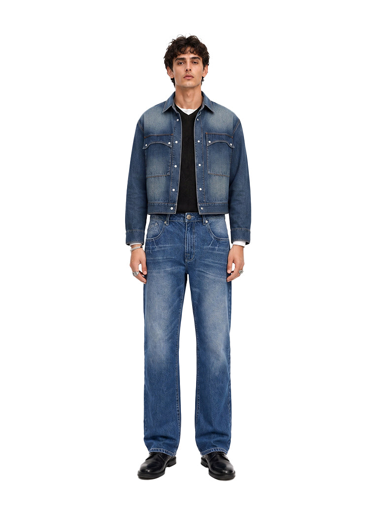 Grady Mid Rise Contrast Stitch Relaxed Straight Jean